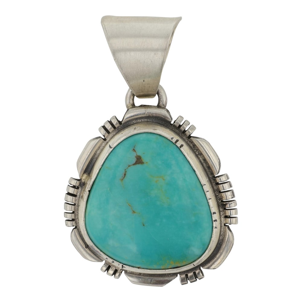 Navajo Nevada Turquoise Pendant: Sterling Silver | Genuine Nevada Turquoise | Navajo Nevada Turquoise Pendant | Navajo Native American Southwest Indian Jewelry | Good (no breaks or damages) | Approximate Weight:?9?Grams | Pendant: 1.