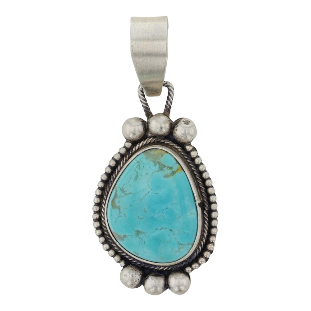 Danny Henio Campitos Turquoise Pendant: Sterling Silver | Genuine Campitos Turquoise | Danny Henio Campitos Turquoise Pendant | Navajo Native American Southwest Indian Jewelry | Good (no breaks or damages) | Approximate Weight:?10?Grams | P
