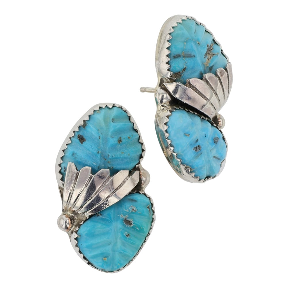 Lyolita Tsattie Zuni Kingman Turquoise Carved Earrings (1 of 2)