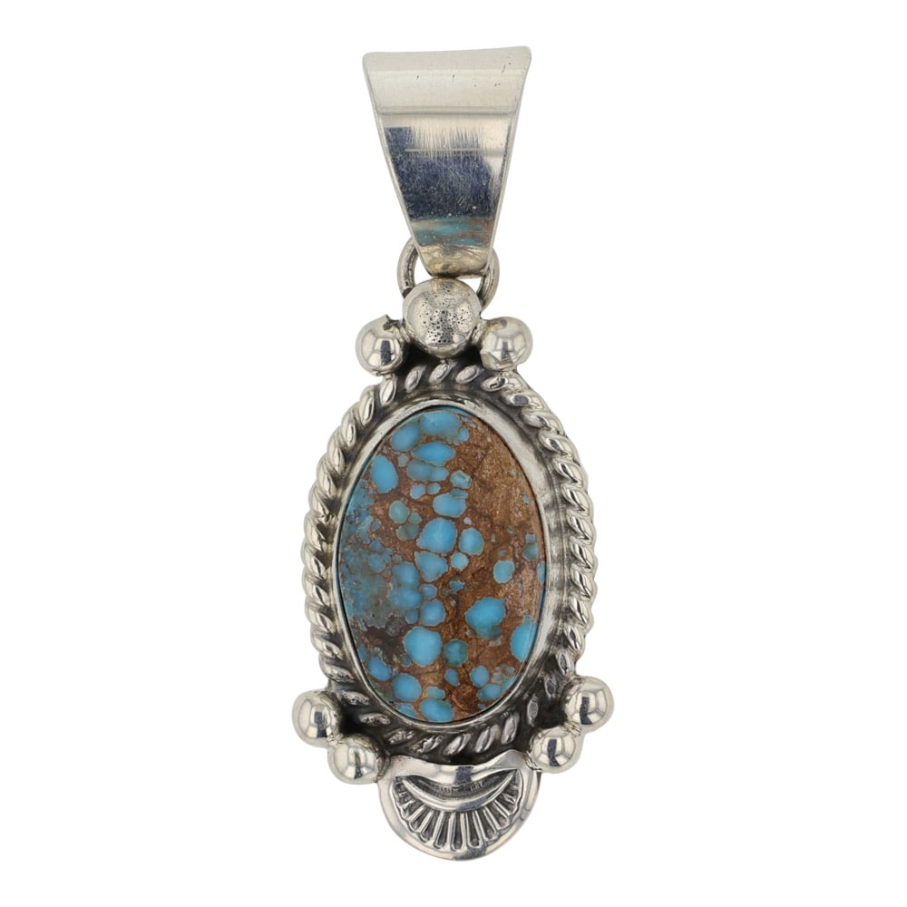 Ella Linkin Navajo Pilot Mountain Turquoise Pendant: Sterling Silver | Genuine Pilot Mountain Turquoise | Ella Linkin Navajo Pilot Mountain Turquoise Pendant | Navajo Native American Southwest Indian Jewelry | Good (no breaks or damages) | Approximate W