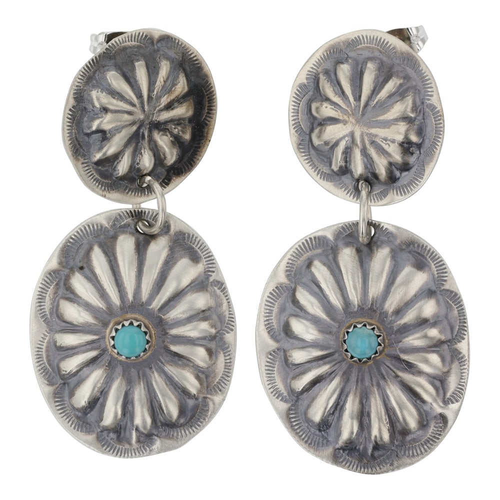 Navajo Kingman Turquoise Concho Stamp Earrings (1 of 2)