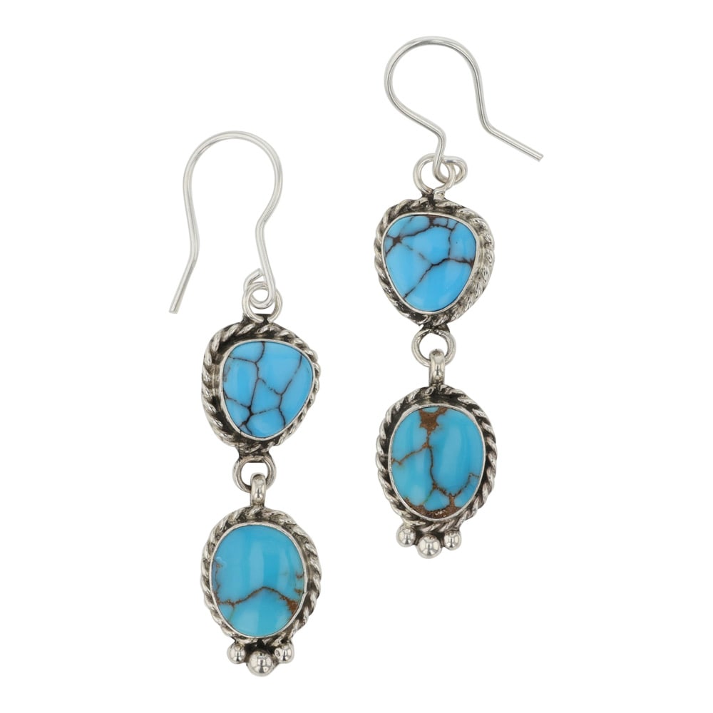 Della Wylie Navajo Spiderweb Turquoise Earrings: Sterling Silver | Genuine Turquoise | Della Wylie Navajo Spiderweb Turquoise Earrings | Navajo Native American Southwest Indian Jewelry | Good (no breaks or damages) | Approximate Weight:?7?Grams | Ea