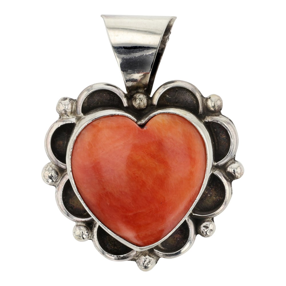 Navajo Spiny Oyster Heart Pendant: Sterling Silver | Genuine Spiny Oyster | Navajo Spiny Oyster Heart Pendant | Navajo Native American Southwest Indian Jewelry | Good (no breaks or damages) | Approximate Weight:?6?Grams | Pendant: 1.25