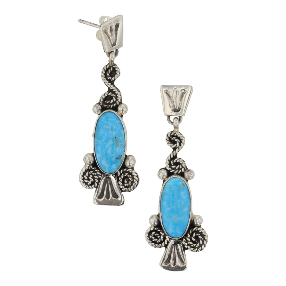 Navajo Campitos Turquoise Earrings: Sterling Silver | Genuine Campitos Turquoise | Navajo Campitos Turquoise Earrings | Navajo Native American Southwest Indian Jewelry | Good (no breaks or damages) | Approximate Weight:?8?Grams | Earrin