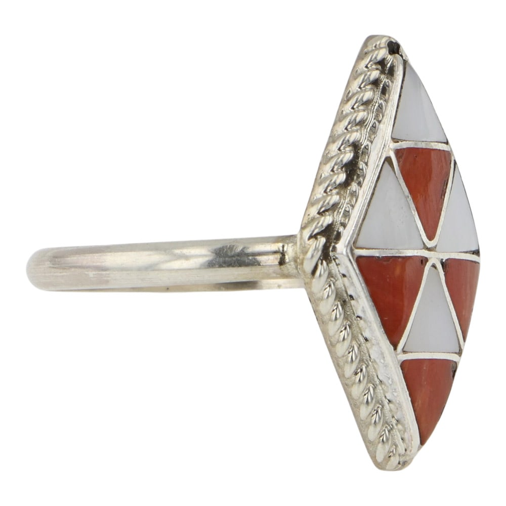 Zuni Coral & MoP Inlay Ring - 2