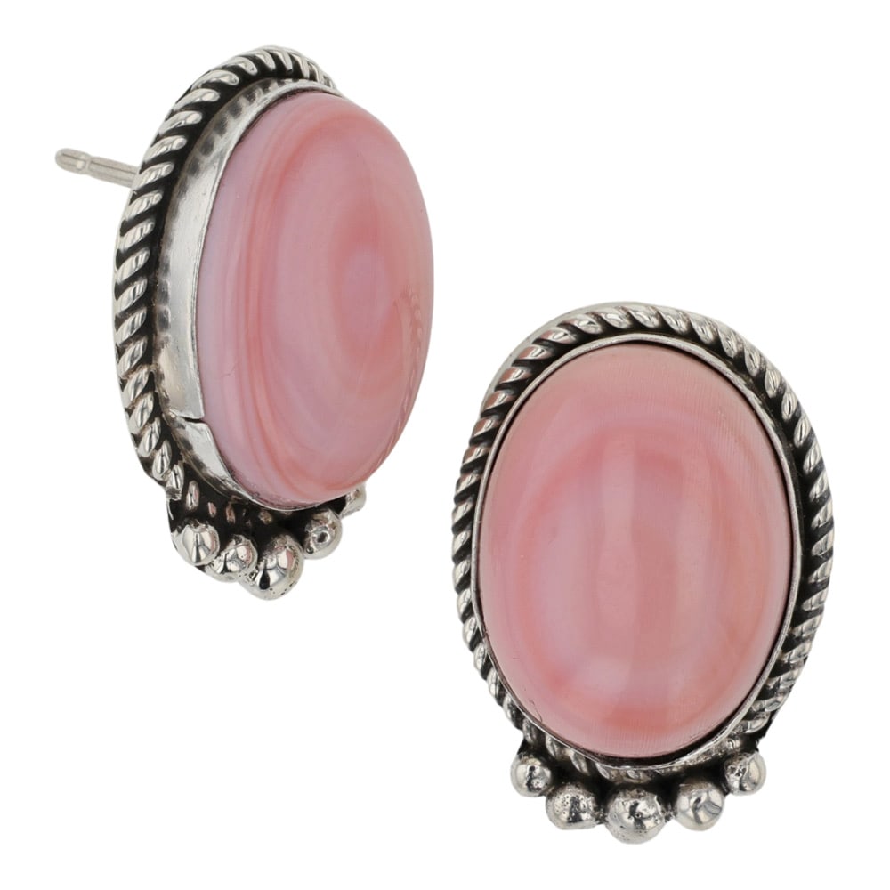 Navajo Pink Conch Earrings: Sterling Silver | Genuine Pink Conch | Navajo Pink Conch Earrings | Navajo Native American Southwest Indian Jewelry | Good (no breaks or damages) | Approximate Weight:?7?Grams | Earrings: .75" x .5" e