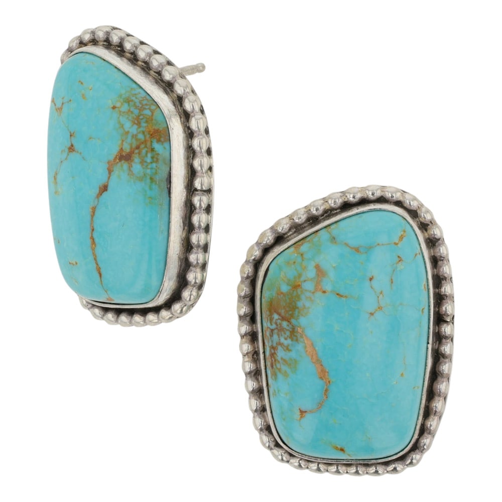 Navajo Nevada Turquoise Earrings: Sterling Silver | Genuine Nevada Turquoise | Navajo Nevada Turquoise Earrings | Navajo Native American Southwest Indian Jewelry | Good (no breaks or damages) | Approximate Weight:?12?Grams | Earrings: