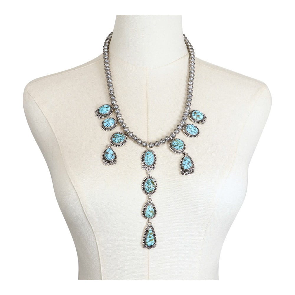 Randall Endito Navajo High Grade Turquoise Mountain Turquoise Detailed Lariat Necklace (1 of 3)