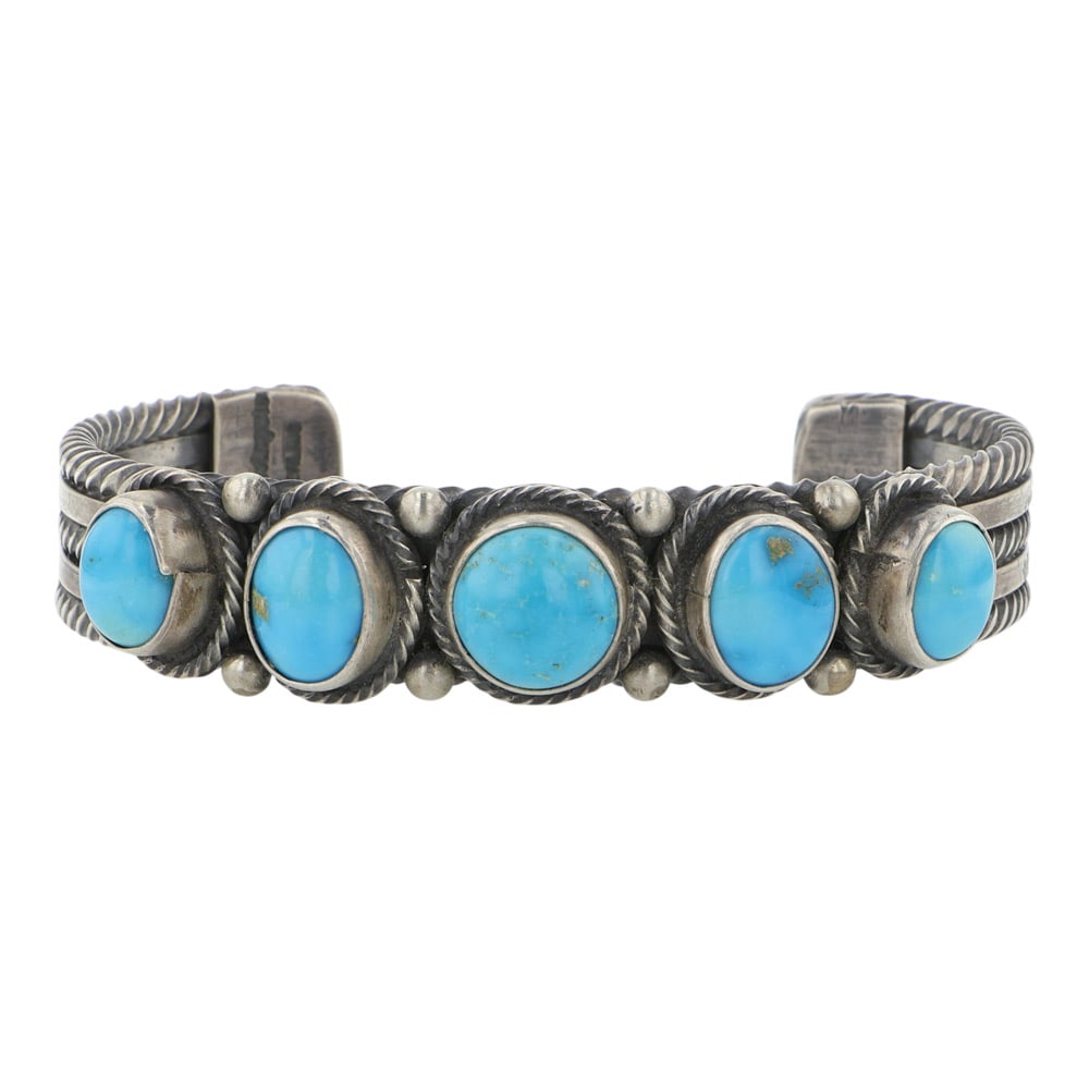 Paul Livingston Navajo Blue Ridge Turquoise Five Stone Bracelet (1 of 3)