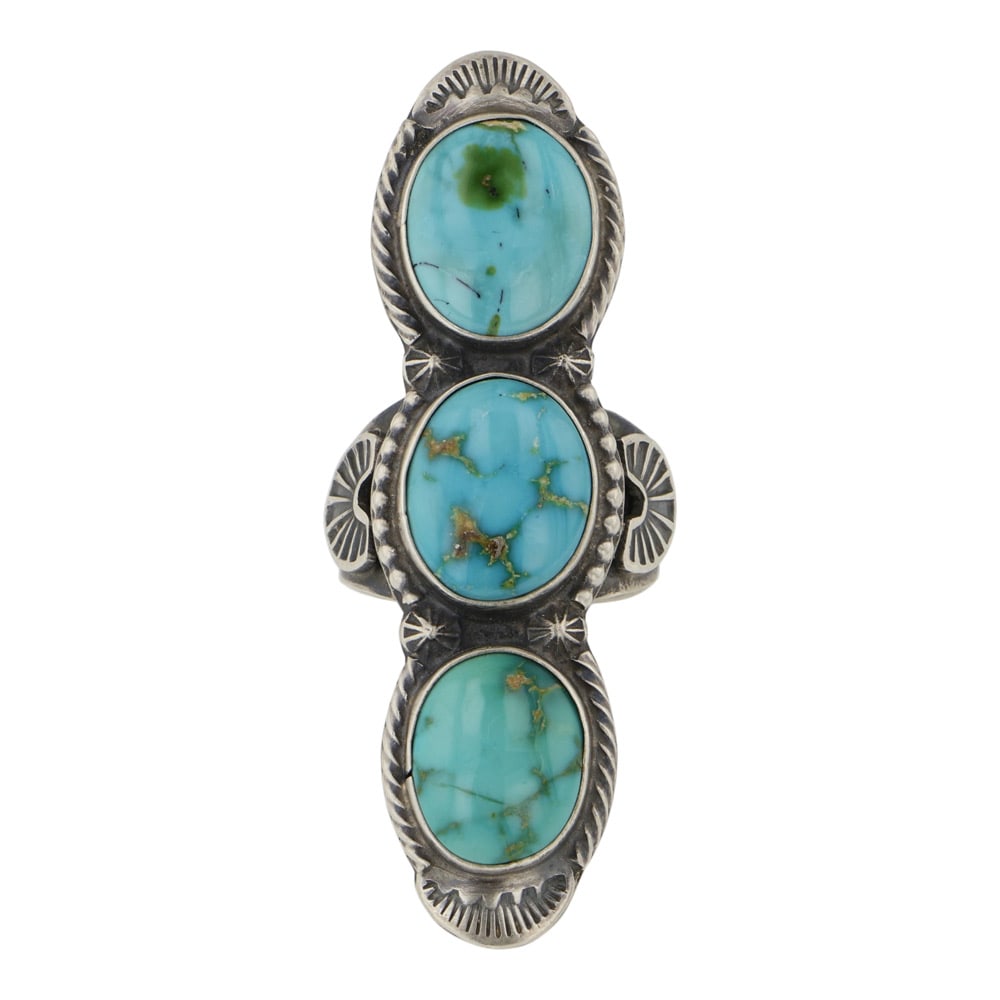 Sheila Tso Navajo Sonoran Gold Turquoise Three Stone Ring (1 of 3)