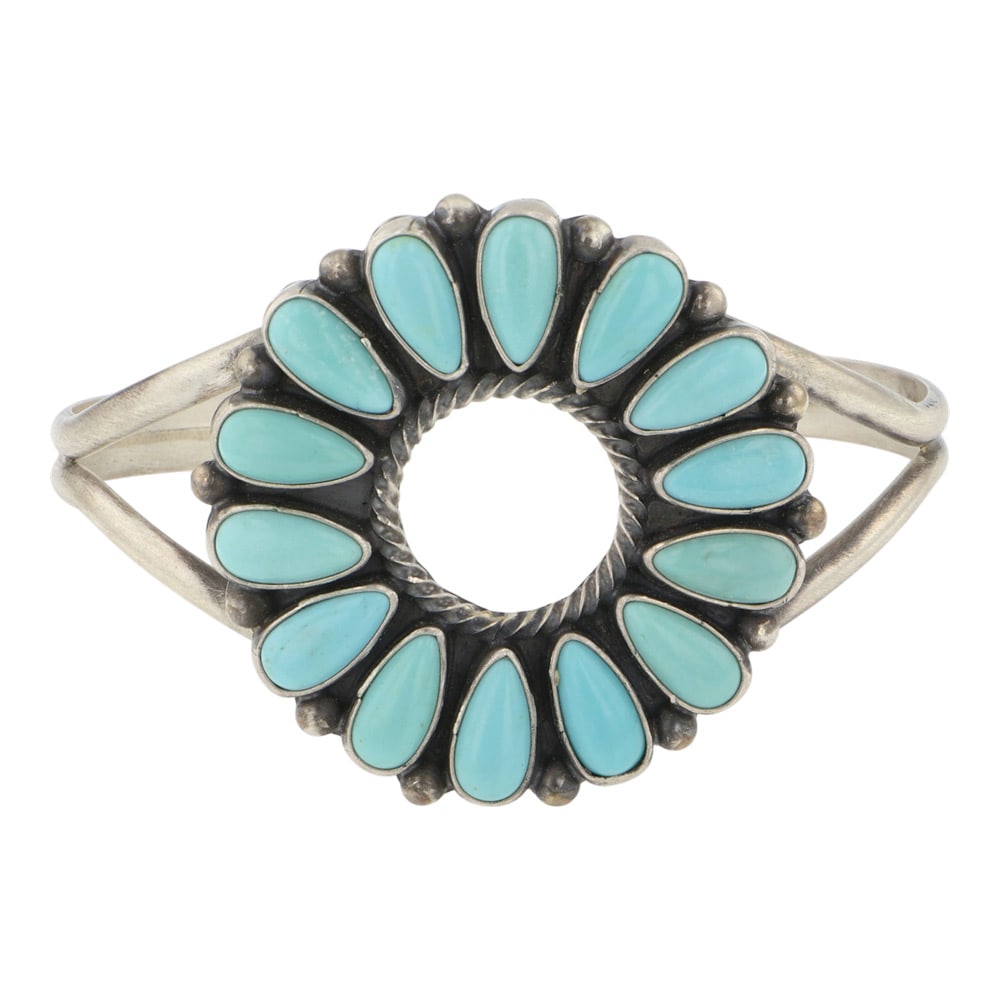 Pual Livingston Navajo Campitos Turquoise Cuff Bracelet: Sterling Silver | Gneuine Cmapitos Turquoise | Pual Livingston Navajo Campitos Turquoise Cuff Bracelet | Navajo Native American Southwest Indian Jewelry | Good (no breaks or damages) | Approximate Wei