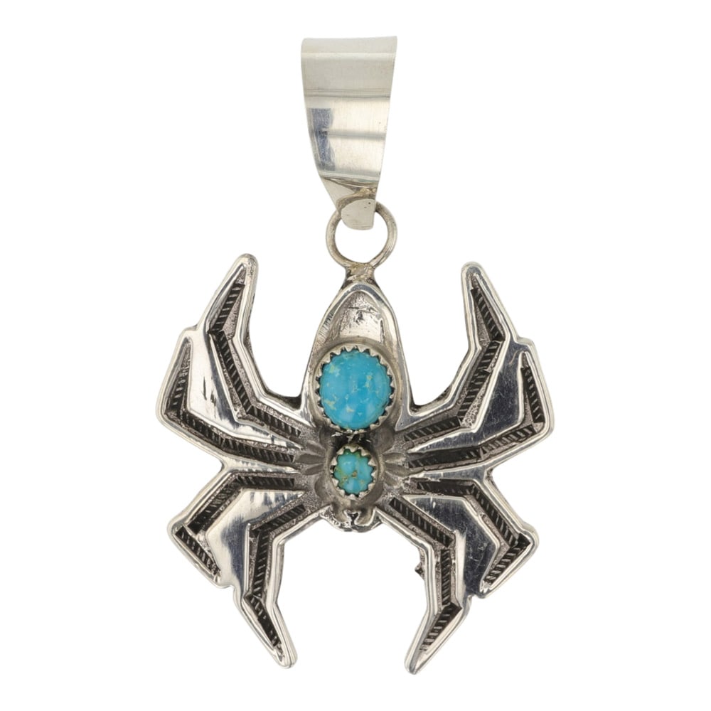 Navajo Fox Turquoise Two Stone Spider Pendant (1 of 2)