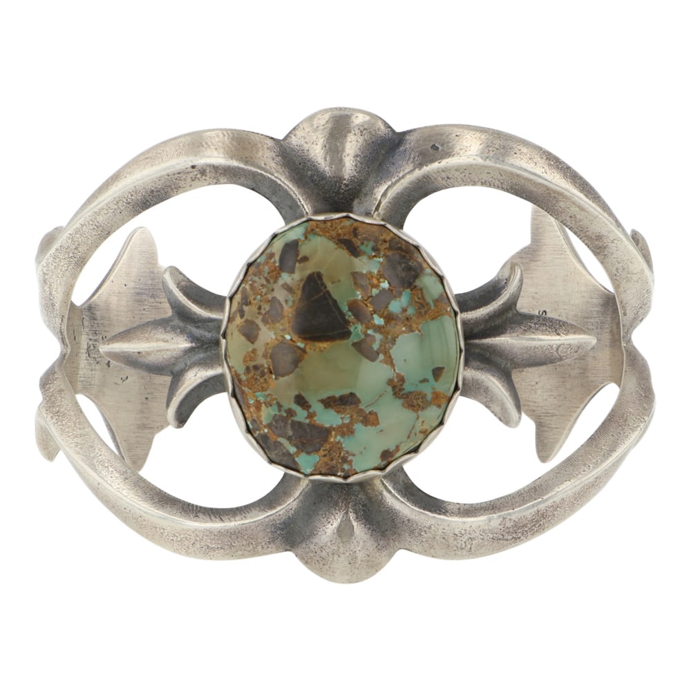 Robert Chee Navajo Carico Lake Turquoise Sandcast Cuff Bracelet (1 of 4)