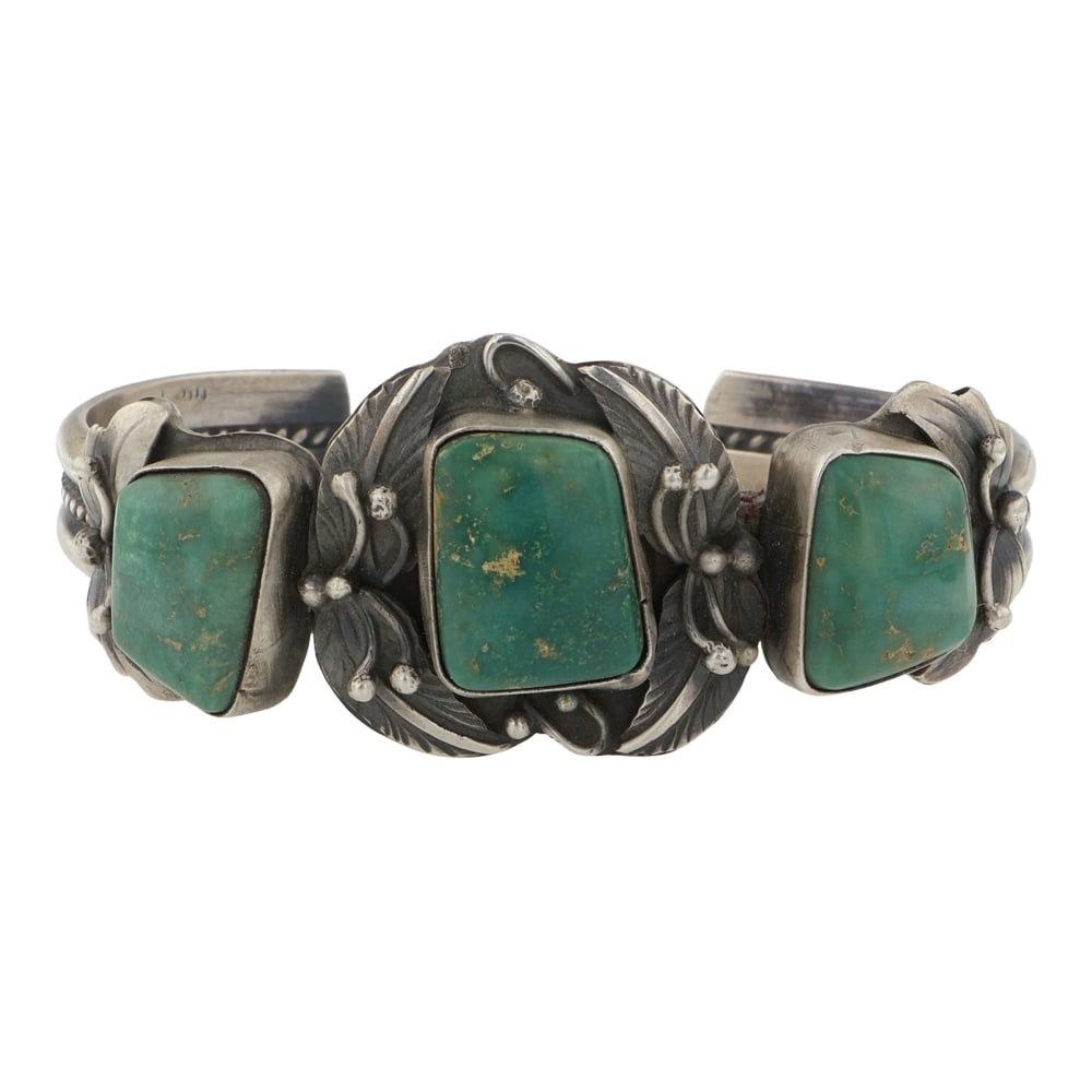 Lydia Begay Navajo Fox Turquoise Three Stone Bracelet (1 of 3)