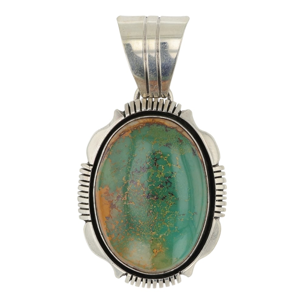 Cooper Willie Navajo Royston Turquoise Pendant: Sterling Silver | Genuine Royston Turquoise | Cooper Willie Navajo Royston Turquoise Pendant | Navajo Native American Southwest Indian Jewelry | Good (no breaks or damages) | Approximate Weight:?22?Gr