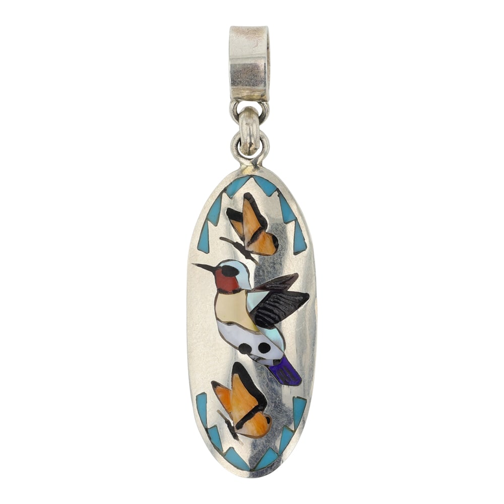 Quentin Quam Sr. Award Winning Zuni Artist Turquoise Coral Lapis Coral Lapis Spiny Oyster MoP &: Sterling Silver | Genuine Turquoise, Coral, Lapis, Spiny Oyster, Mother of Peral & Shell | Quentin Quam Sr. Award Winning Zuni Artist Turquoise Coral Lapis Coral Lapis Spiny Oyster MoP & Shell Inlay P