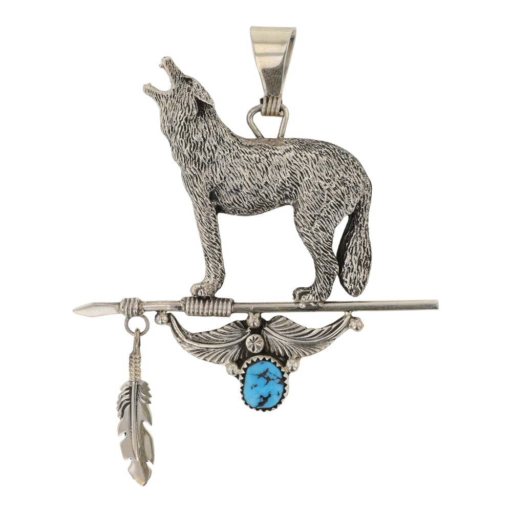 Daniel Martinez Navajo Kingman Turquoise Howling Wolf Pendant (1 of 2)