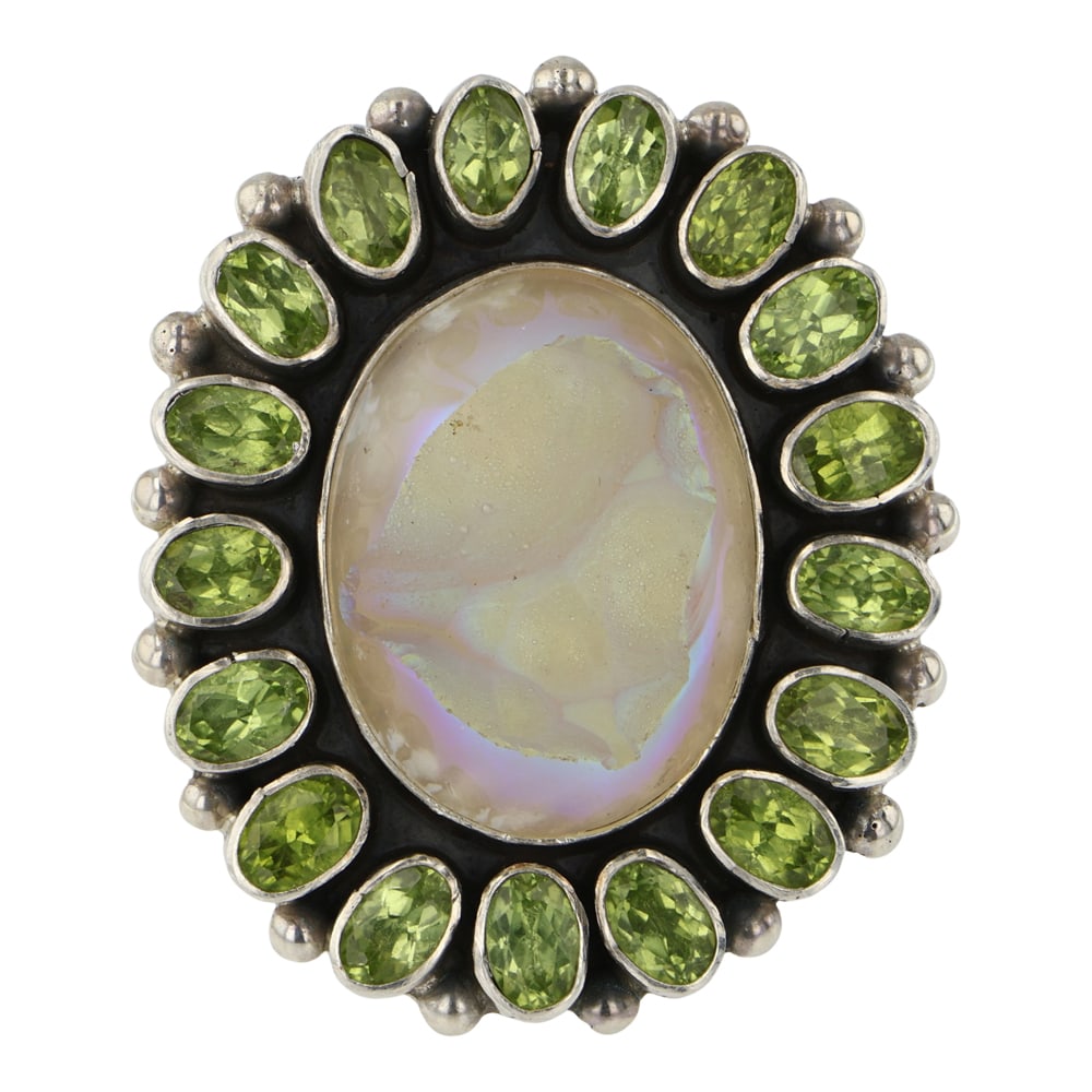Betty Tom Navajo Peridot & Druzy Quartz Cluster Ring (1 of 3)