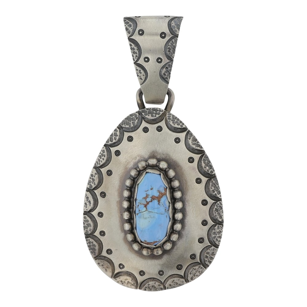 Mark Yazzie Navajo Golden Hills Turquoise Intricate Pendant: Sterling Silver | Genuine Golden Hills Turquoise | Mark Yazzie Navajo Golden Hills Turquoise Intricate Pendant | Navajo Native American Southwest Indian Jewelry | Good (no breaks or damages) | Approxi