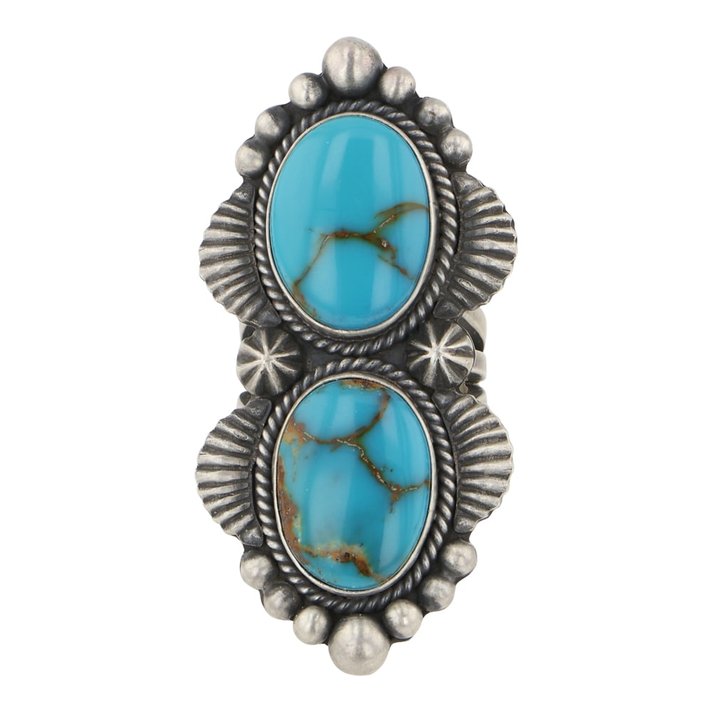 Elgin Tom Navajo Royston Turquoise Two Stone Ring (1 of 3)