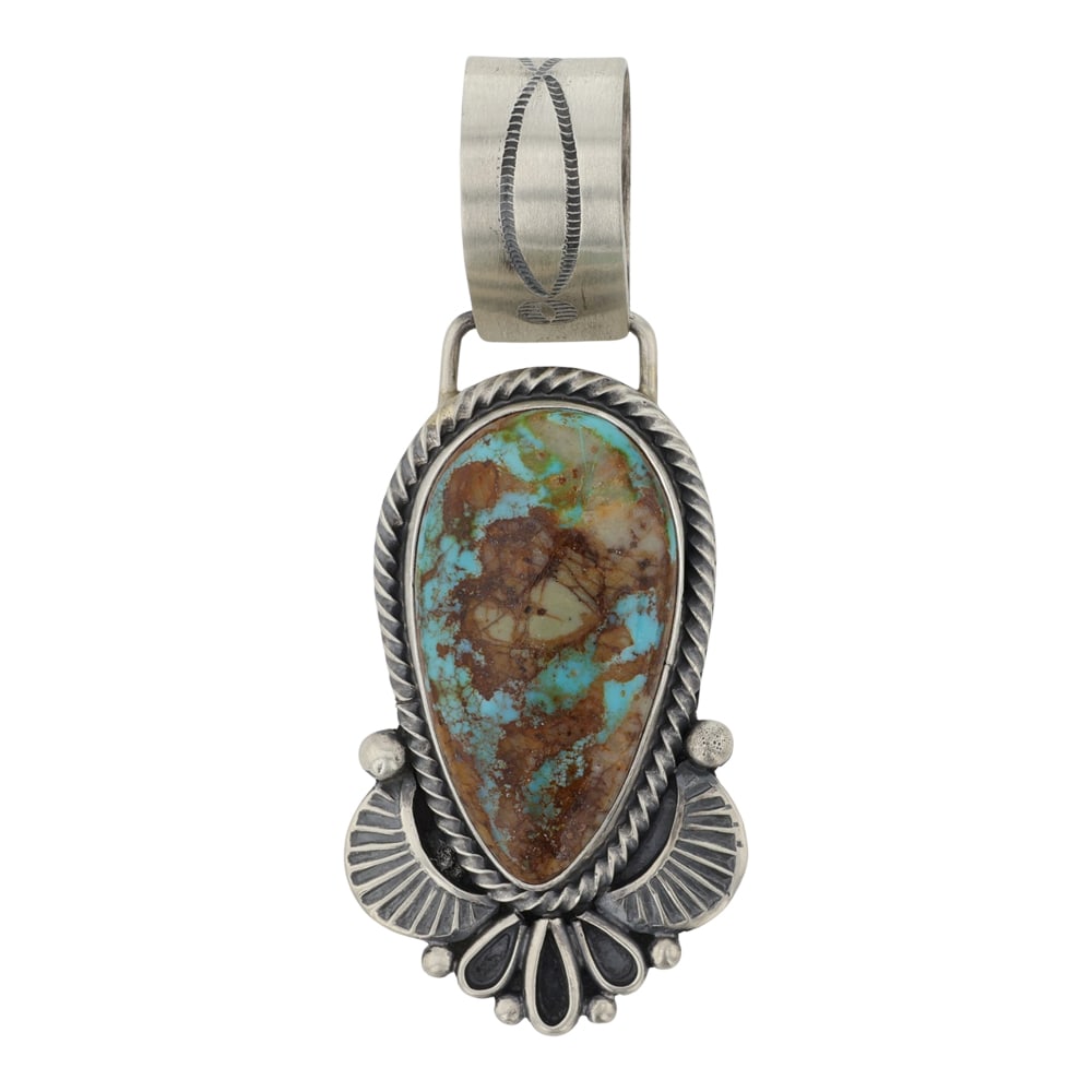 Jackson Hoskie Navjao Royston Turquoise Pendant: Sterling Silver | Gneuien Royston Turquoise | Jackson Hoskie Navjao Royston Turquoise Pendant | Navajo Native American Southwest Indian Jewelry | Good (no breaks or damages) | Approximate Weight:?20?G