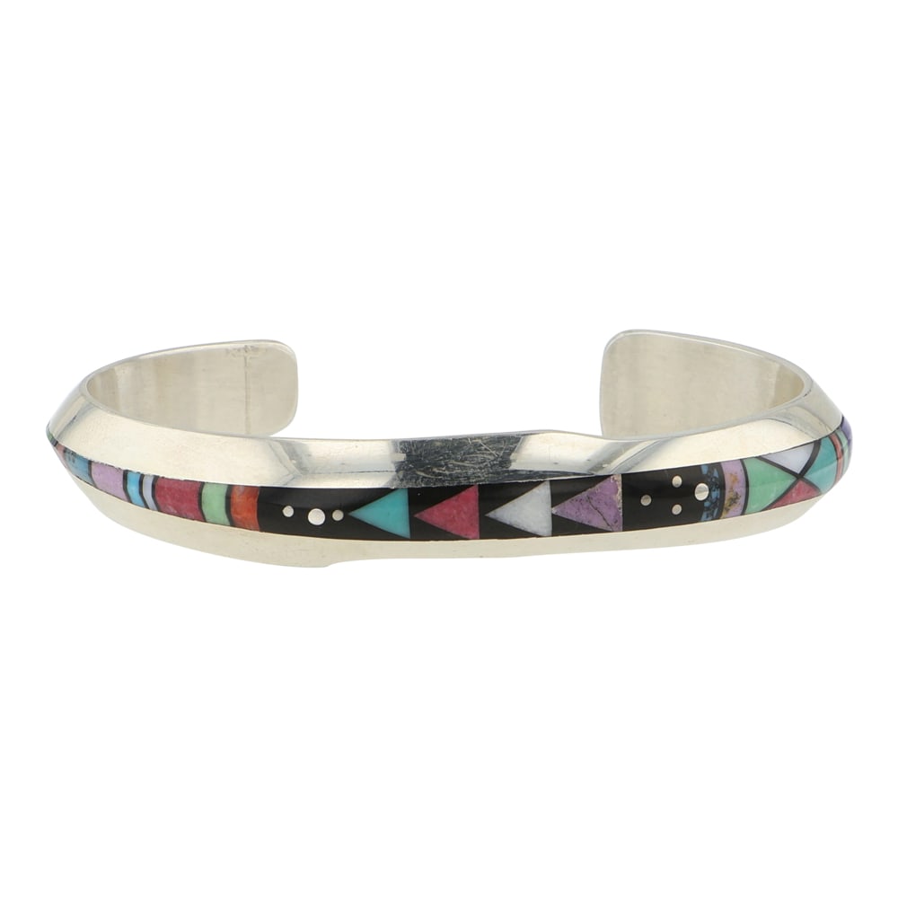 Jim Harrison Award Winning Navajo Turquoise Coral Lapis Charoite Spiny Oyster MoP & Shell Inlay: Sterling Silver | Genuine Turquoise, Coral, Lapis, Charoite, Spiny Oyster, Mother of Pearl & Shell | Jim Harrison Award Winning Navajo Turquoise Coral Lapis Charoite Spiny Oyster MoP & Shell Inlay Bra