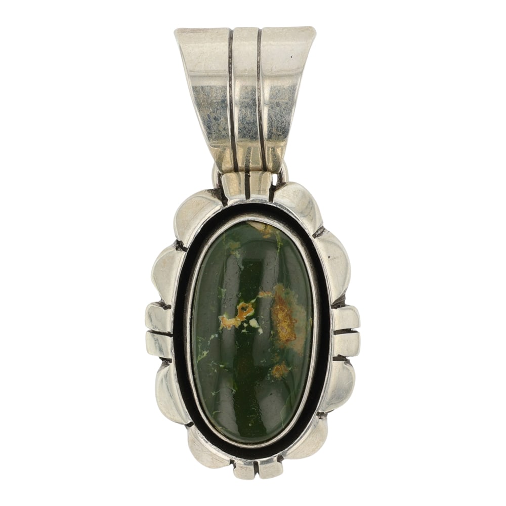 Cooper Willie Navajo Gem Grade Royston Turquoise Pendant: Sterling Silver | Genuine Royston Turquoise | Cooper Willie Navajo Gem Grade Royston Turquoise Pendant | Navajo Native American Southwest Indian Jewelry | Good (no breaks or damages) | Approximate Wei