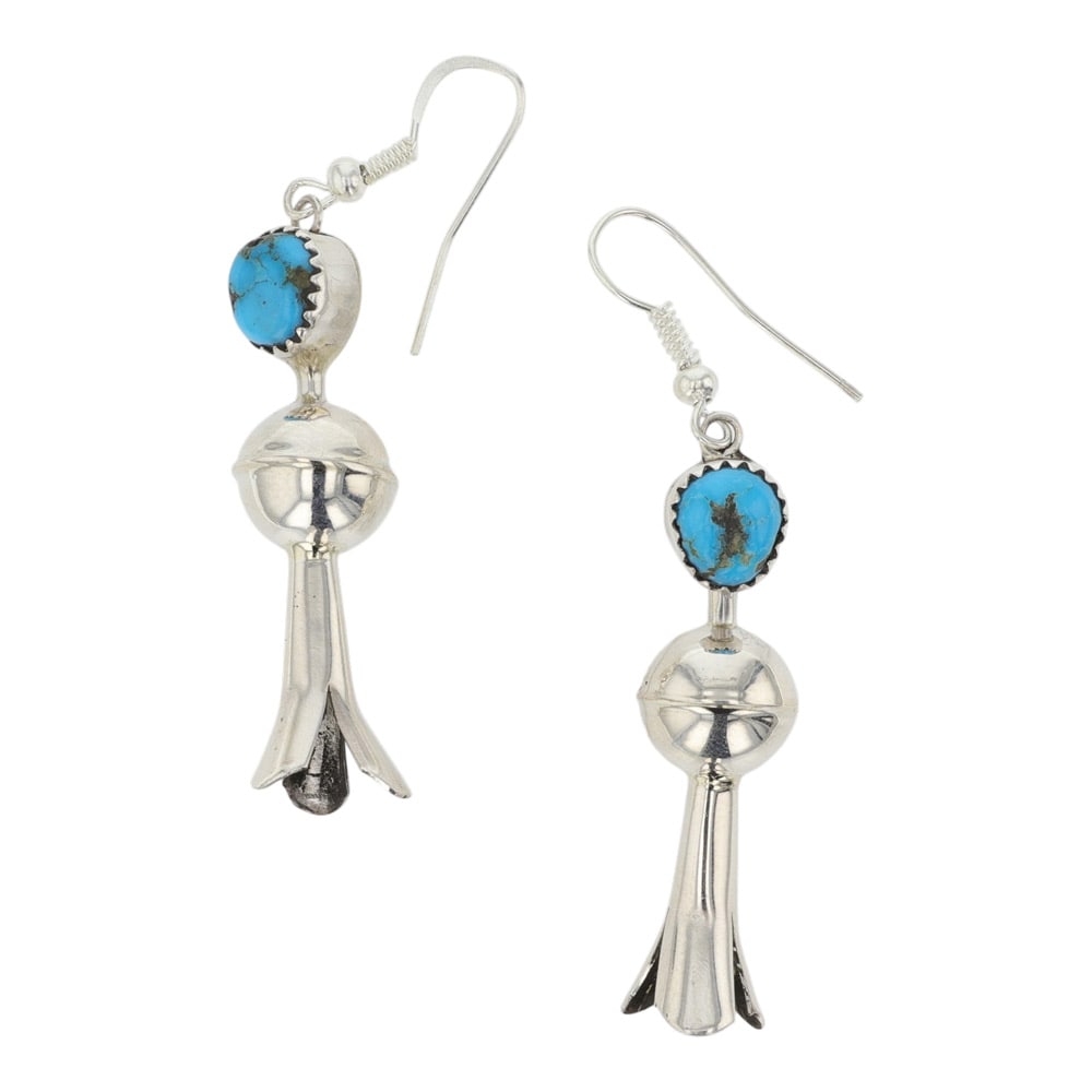Navajo Kingman Turquoise Blossom Earrings: Sterling Silver | Genuine Kingman Turquoise | Navajo Kingman Turquoise Blossom Earrings | Navajo Native American Southwest Indian Jewelry | Good (no breaks or damages) | Approximate Weight:?5?Grams | 