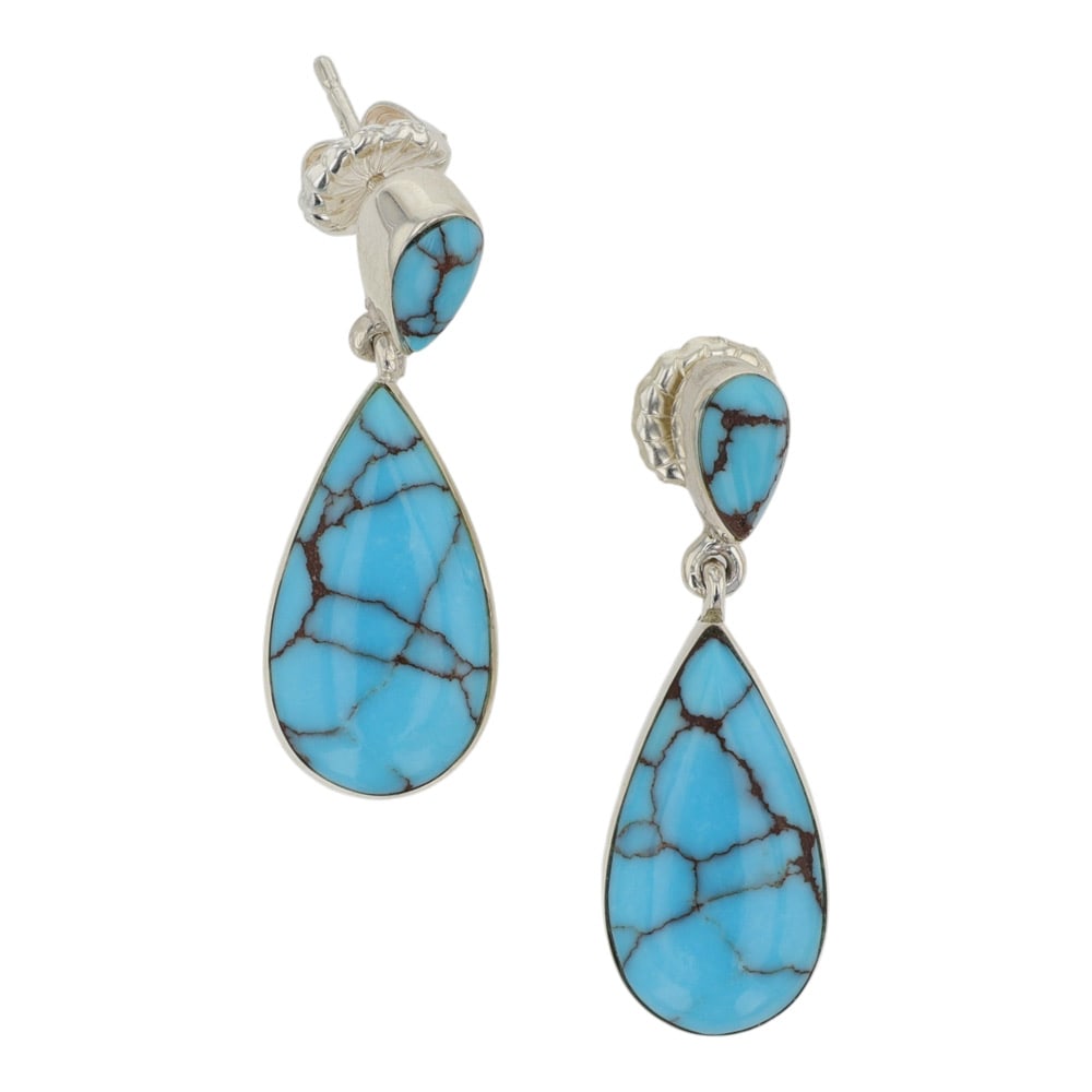Navajo Prince Turquoise Teardrop Earrings: Sterling Silver | Genuine Prince Turquoise | Navajo Prince Turquoise Teardrop Earrings | Navajo Native American Southwest Indian Jewelry | Good (no breaks or damages) | Approximate Weight:?5?Grams | E