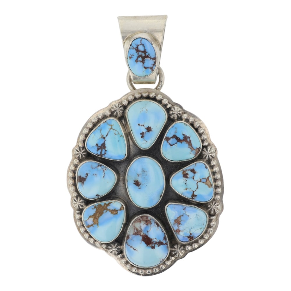 Annie Hoskie Navajo Golden Hills Turquoise Cluster Pendant: Sterling Silver | Genuine Golden Hills Turquoise | Annie Hoskie Navajo Golden Hills Turquoise Cluster Pendant | Navajo Native American Southwest Indian Jewelry | Good (no breaks or damages) | Approxim