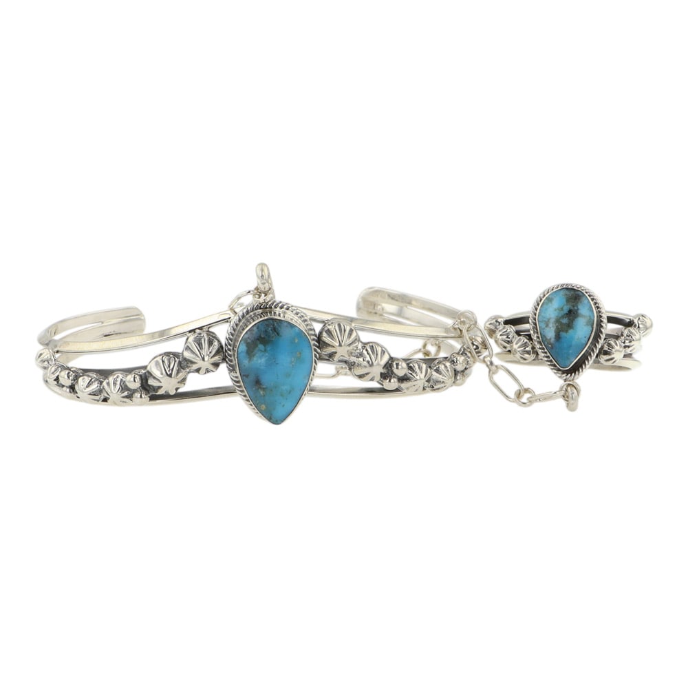 Navajo Nacozari Turquoise Slave Bracelet: Sterling Silver | Genuine Nacozari Turquoise | Navajo Nacozari Turquoise Slave Bracelet | Navajo Native American Southwest Indian Jewelry | Good (no breaks or damages) | Approximate Weight: 25 Grams |