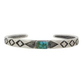 Alex Horst Anglo Southwest Artist Talented Detailed Stamp-Work Royston Turquoise Bracelet