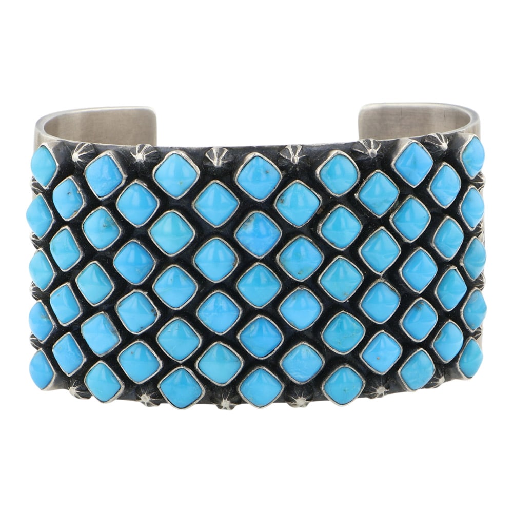 Mark Yazzie Talented Navajo Artist Sleeping Beauty Turquoise Masterpiece Wide Cuff Bracelet: Sterling Silver | Genuine Sleeping Beauty Turquoise | Mark Yazzie Talented Navajo Artist Sleeping Beauty Turquoise Masterpiece Wide Cuff Bracelet | Navajo Native American Southwest Indian Jewelry | Go