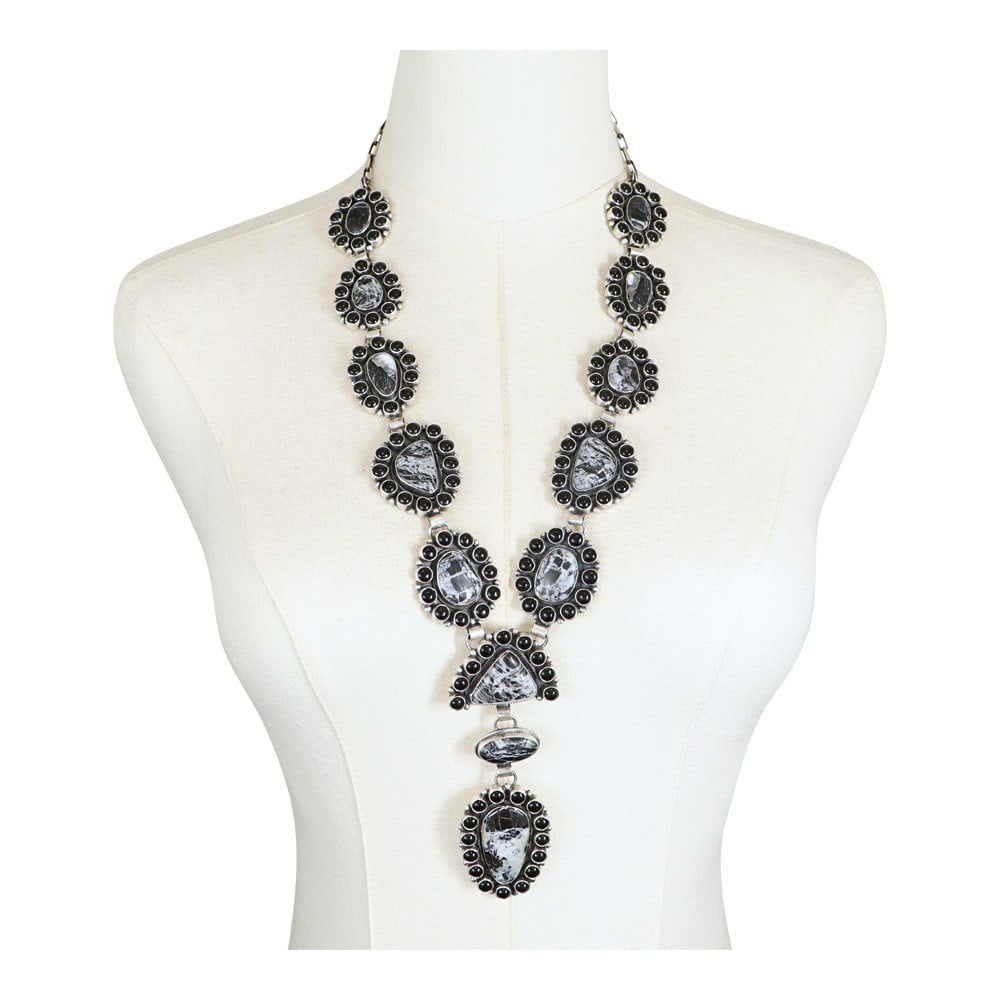 Beatty Tom Navajo White Buffalo & Black Onyx Cluster Long Very Large Impressive Statement Lariat (1 of 4)
