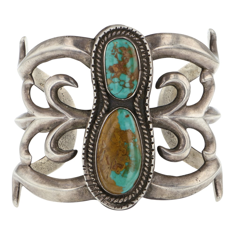 Vintage Navajo Royston Turquoise Large Sandcast Cuff Bracelet: Sterling Silver | Genuine Royston Turquoise | Vintage Navajo Royston Turquoise Large Sandcast Cuff Bracelet | Navajo Native American Southwest Indian Jewelry | Good (no breaks or damages) | Approximat