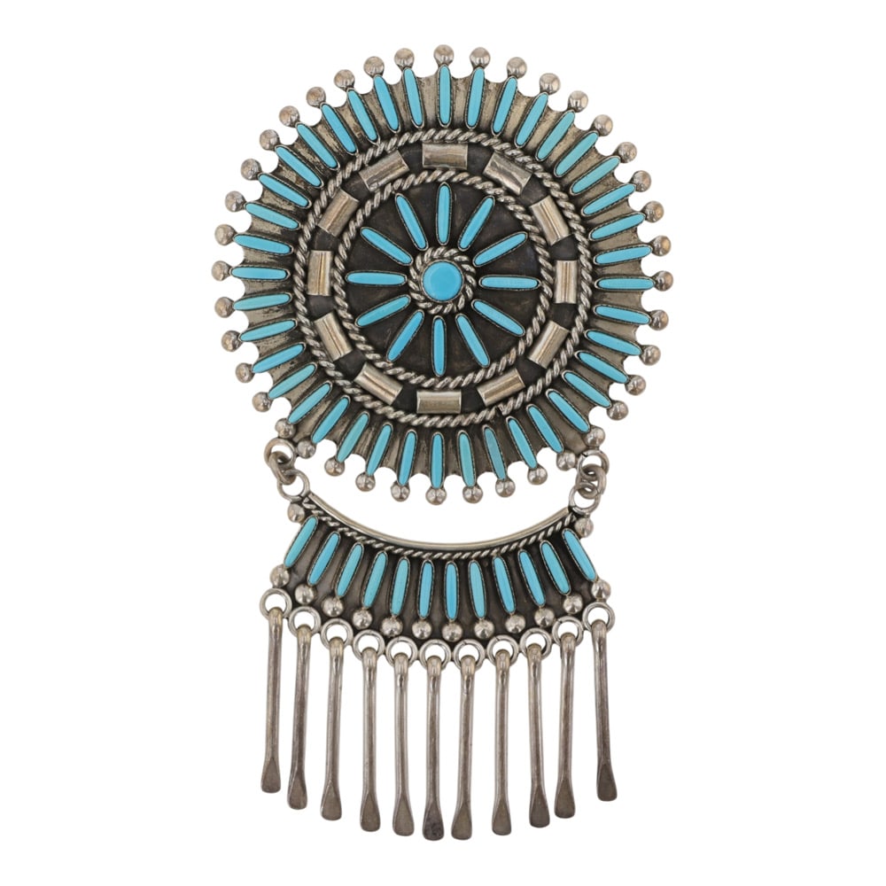 Libert Peyketewa Vintage Zuni 1970's-1980's Sleeping Beauty Turquoise Needlepoint Pin / Pendant: Sterling Silver | Genuine Sleeping Beauty Turquoise | Libert Peyketewa Vintage Zuni 1970's-1980's Sleeping Beauty Turquoise Needlepoint Pin / Pendant | Zuni Native American Southwest Indian Jewelry | 