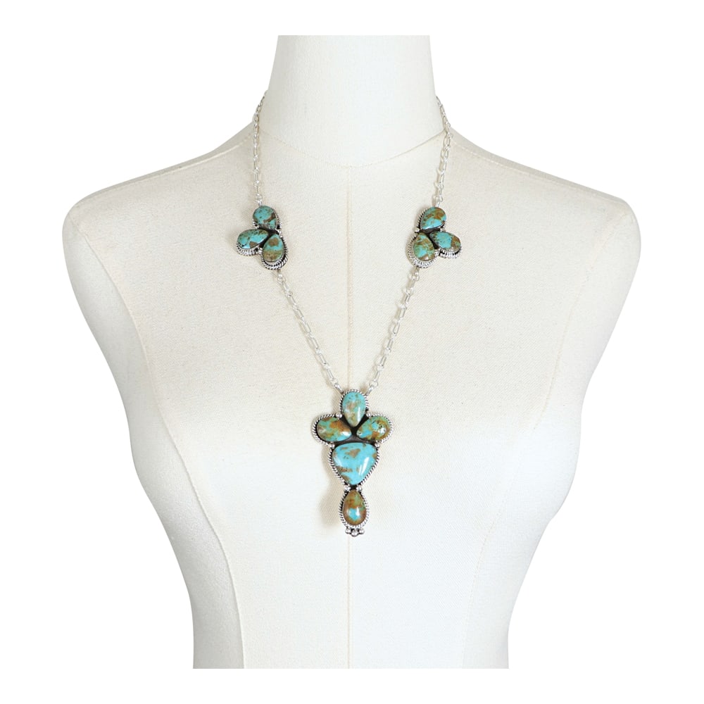 RB Navajo Campitos Turquoise Necklace: Sterling Silver | Genuine Campitos Turquoise | RB Navajo Campitos Turquoise Necklace | Navajo Native American Southwest Indian Jewelry | Good (no breaks or damages) | Approximate Weight: 59 Grams | Ne