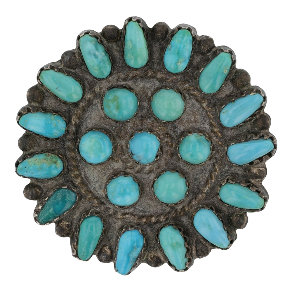 Vintage Navajo Nevada Turquoise Cluster Pin: Sterling Silver | Genuine Nevada Turquoise | Vintage Navajo Nevada Turquoise Cluster Pin | Navajo Native American Southwest Indian Jewelry | Good (no breaks or damages) | Approximate Weight: 12 Grams 