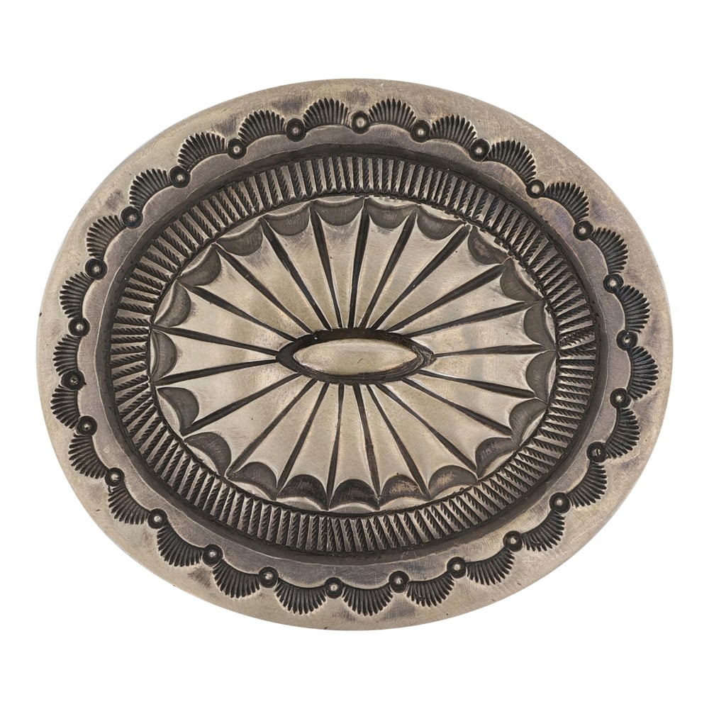 Navajo Plain Silver Stamp-Work Belt Buckle: Sterling Silver | | Navajo Plain Silver Stamp-Work Belt Buckle | Navajo Native American Southwest Indian Jewelry | Good (no breaks or damages) | Approximate Weight: 53 Grams | Buckle: 3" x 2.5" |