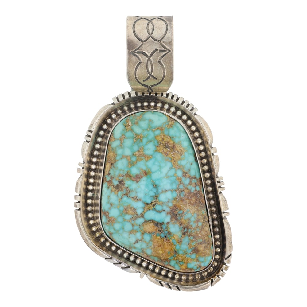 Edward Etsitty Navajo Turquoise Mountain Turquoise Pendant: Sterling Silver | Genuine Turquoise Mountain Turquoise | Edward Etsitty Navajo Turquoise Mountain Turquoise Pendant | Navajo Native American Southwest Indian Jewelry | Good (no breaks or damages) | Ap
