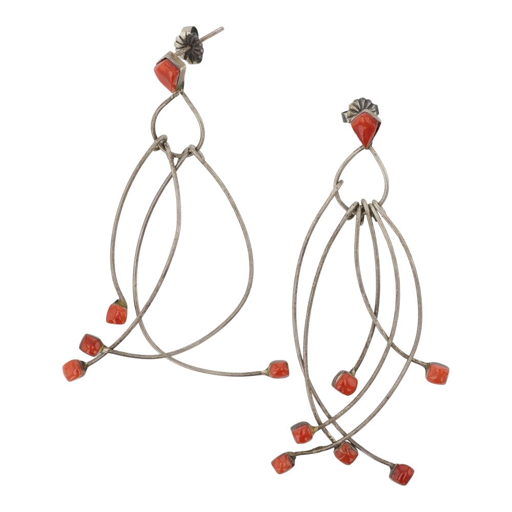 Navajo Mediterranean Coral Earrings: Sterling Silver | Genuine Mediterranean Coral | Navajo Mediterranean Coral Earrings | Navajo Native American Southwest Indian Jewelry | Good (no breaks or damages) | Approximate Weight: 4 Grams | Earr