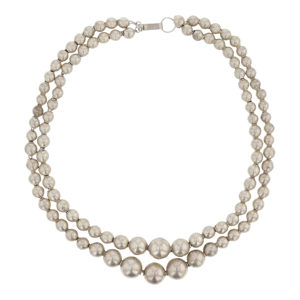 Navajo Two Strand Graduated Silver Beads Necklace (1 of 2)