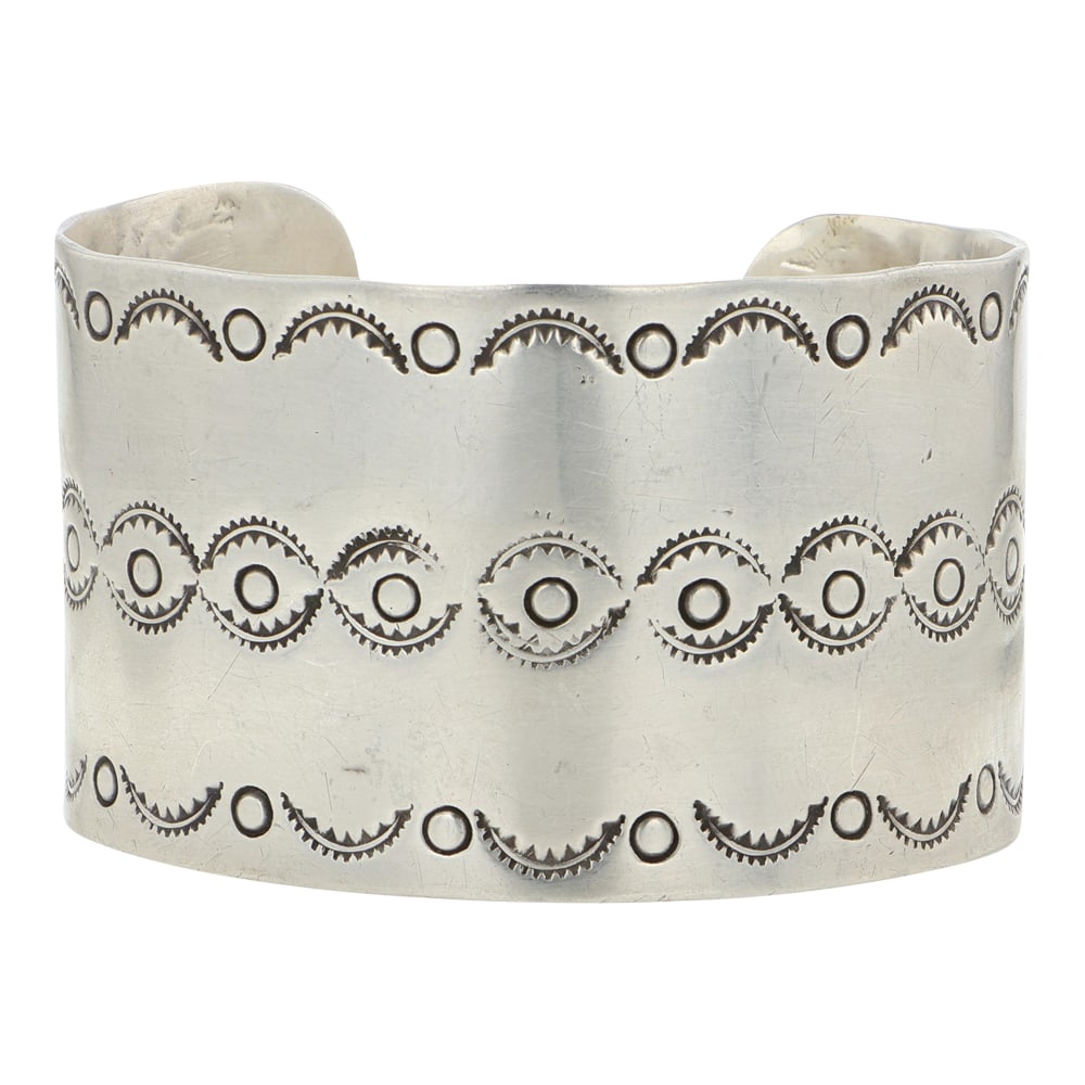 Vintage Navajo Stamp-Work Wide Cuff Bracelet (1 of 3)