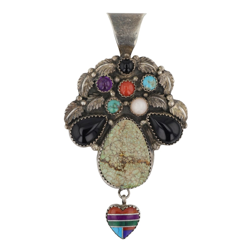Navajo Turquoise Coral Black Onyx & Amethyst Pendant (1 of 2)