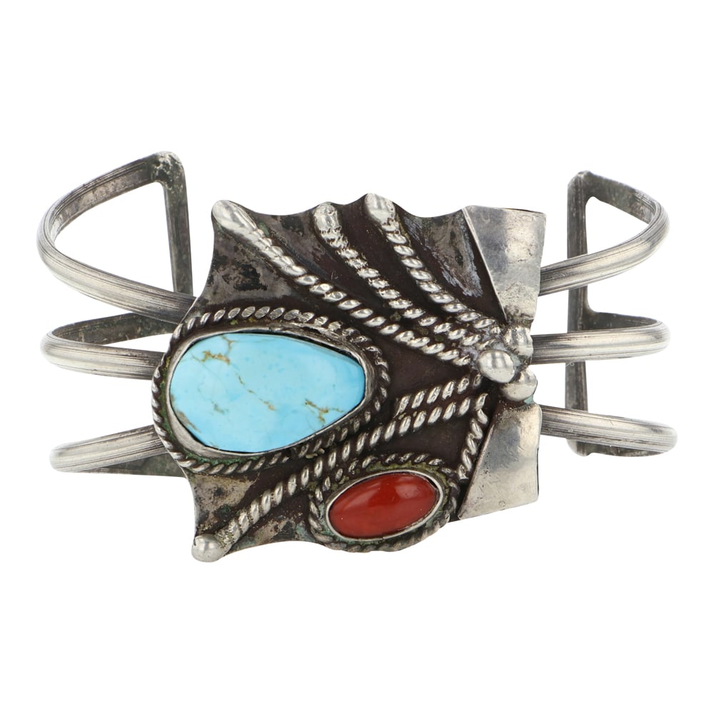 Vintage Navajo Turquoise & Coral Bracelet (1 of 3)