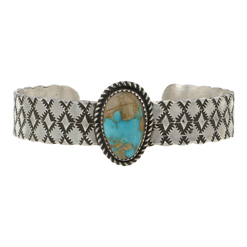 Navajo Royston Turquoise Stamp-Work Bracelet (1 of 4)