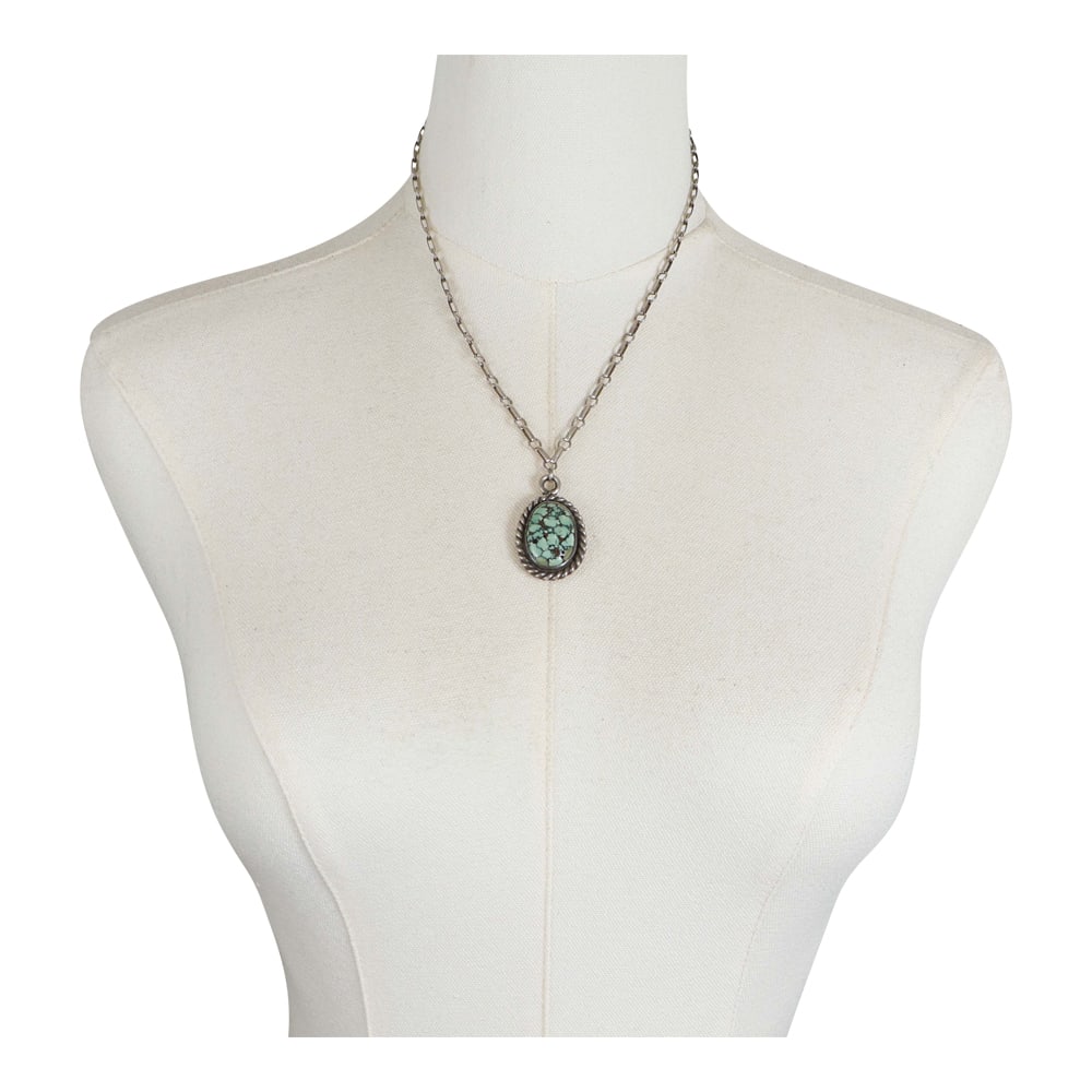 Vintage Navajo Damale Turquoise Necklace: Sterling Silver | Genuine Damale Turquoise | Vintage Navajo Damale Turquoise Necklace | Navajo Native American Southwest Indian Jewelry | Good (no breaks or damages) | Approximate Weight: 20 Grams | N