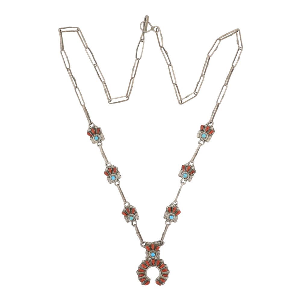 Vintage Zuni Turquoise & Coral Naja Necklace (1 of 3)