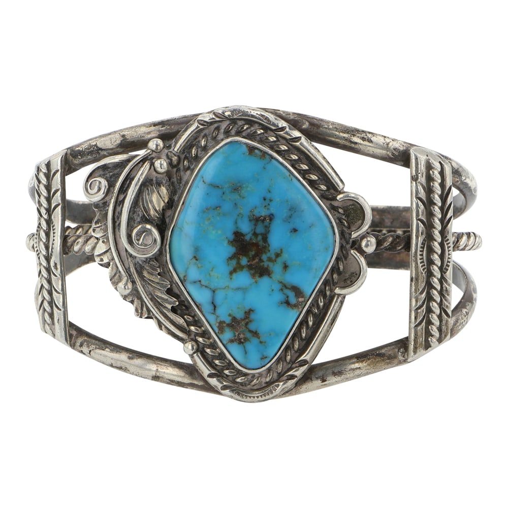 Navajo Blue Ridge Turquoise Cuff Bracelet: Sterling Silver | Genuine Blue Ridge Turquoise | Navajo Blue Ridge Turquoise Cuff Bracelet | Navajo Native American Southwest Indian Jewelry | Good (no breaks or damages) | Approximate Weight: 33 Gram