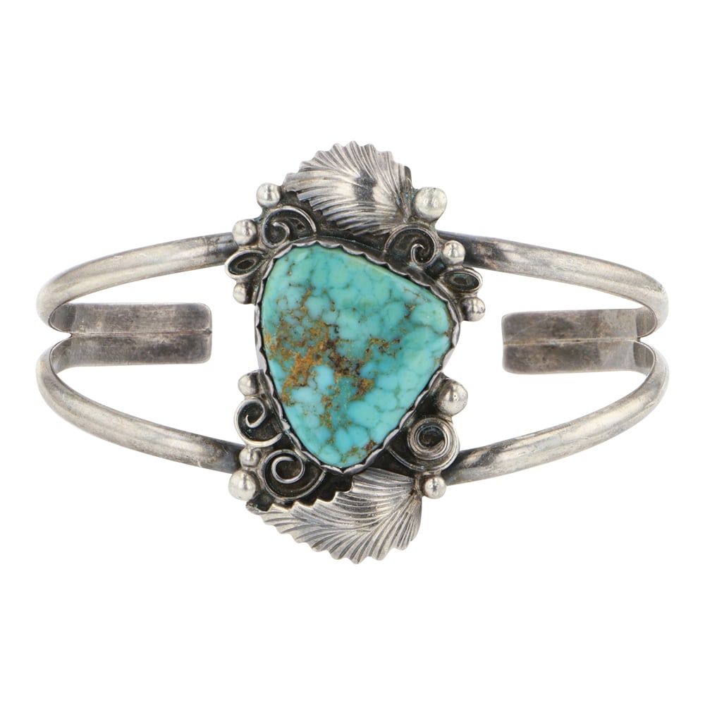 Navajo Turquoise Mountain Turquoise Cuff Bracelet: Sterling Silver | Genuine Turquoise Mountain Turquoise | Navajo Turquoise Mountain Turquoise Cuff Bracelet | Navajo Native American Southwest Indian Jewelry | Good (no breaks or damages) | Approximate